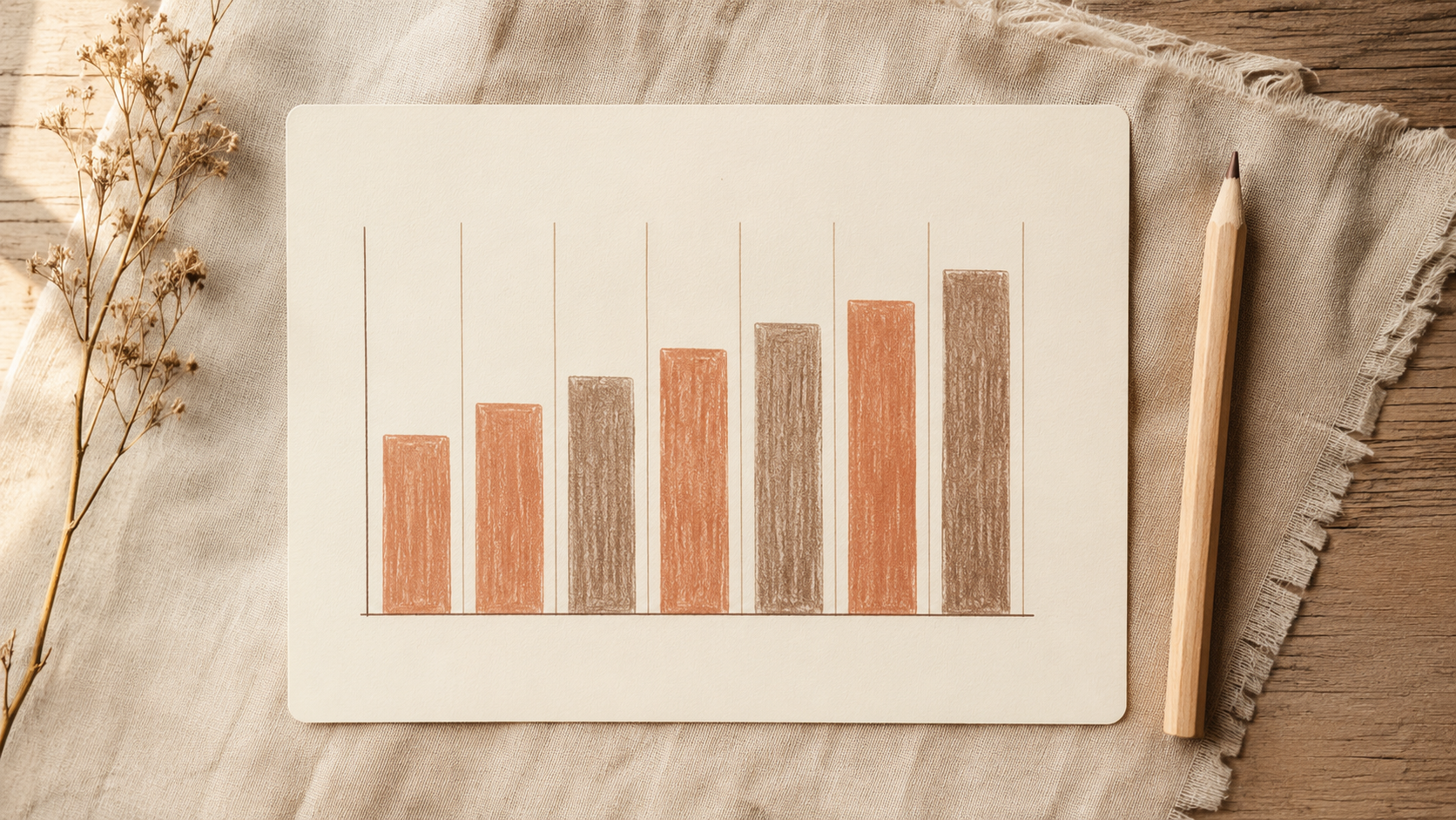 A printable motivational graph with weekly progress bars on a warm linen desk surface