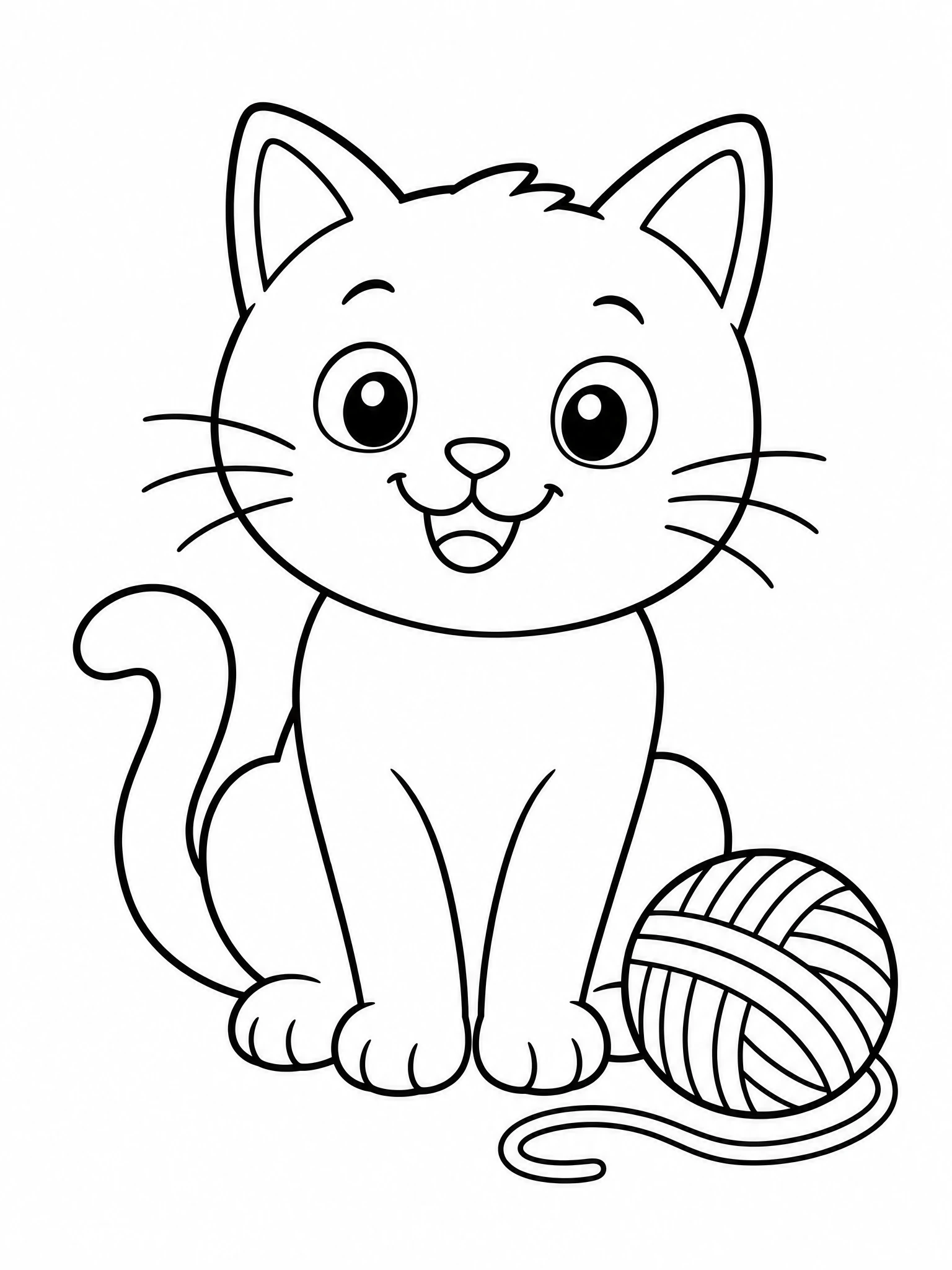 Sample free coloring page — cat with yarn